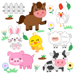 Cute farm animals set