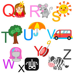 Alphabet Q-Z cute icons set