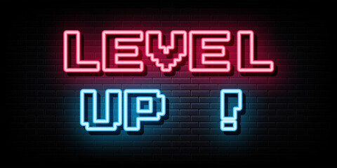 Level Up Neon Signs Vector. Design Template Neon Style