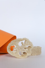 Close up natural luff sponge isolated in white background. - obrazy, fototapety, plakaty