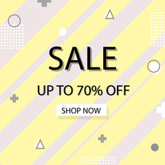 Sale banner design fashion 80's-90's style. Up to 70 percent OFF. Discount frames with pastel colors. Art design shop store template. Vector.