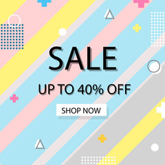 Creative vector illustration of modern trendy season sale banner offer. Art design shop store template. Abstract concept graphic memphis geometric style element. Up to 40 percent OFF.