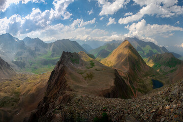 High-mountain panorama of the Mukhinsky Gorge in the Teberda Nature Reserve