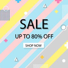 Creative vector illustration of modern trendy season sale banner offer. Art design shop store template. Abstract concept graphic memphis geometric style element. Up to 80 percent OFF.