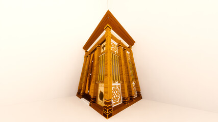 three dimensional illustration of an ornamental interior wooden cabinet