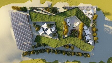 three dimensional top view illustration of a park