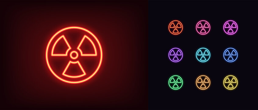 Outline neon radiation icon. Glowing neon radiation sign, hazard pictogram in vivid colors