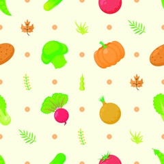 Seamless Pattern Abstract Elements Vegetables Food Leaves Vector Design Style Background Illustration Texture For Prints Textiles, Clothing, Gift Wrap, Wallpaper, Pastel