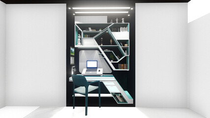 three dimensional illustration of an interior room setup