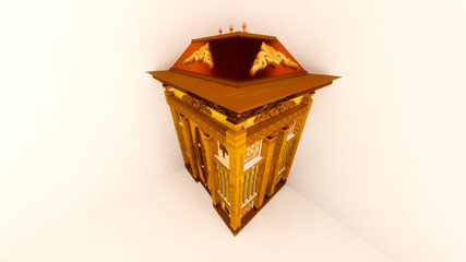 three dimensional illustration of a gold wooden ornamental cabinet