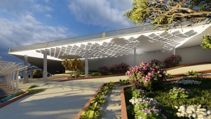 three dimensional illustration of park street with parametric ceiling