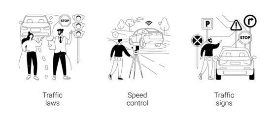 Vehicle movement regulation abstract concept vector illustrations.