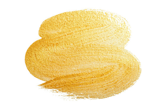 Brush of gold paint on a white background. Gold paint texture isolate