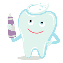 Vector character in a flat style. A tooth with a toothpaste shows how important hygiene is.