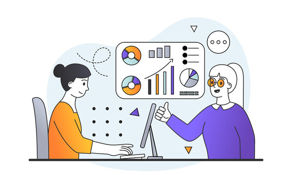 business people analyzing data on computer clip art preview