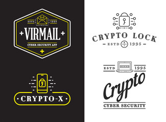 Set of Cyber Security Signs or Banners with icon. Flat Style Design. Encryption App Sign Design. Fictitious Names.