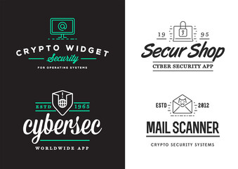 Set of Cyber Security Signs or Banners with icon. Flat Style Design. Encryption App Sign Design. Fictitious Names.