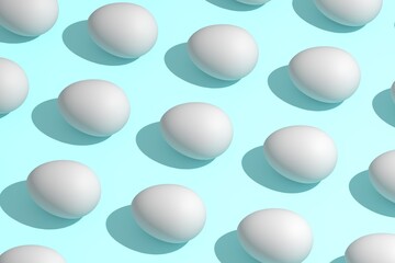 High angle view of eggs arranged on color background