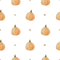 Pumpkin and dots autumn harvest pattern.Seamless texture for textile, fabric, apparel, wrapping, paper, stationery.