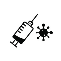 Syringe and virus, coronavirus, vaccination vector icon