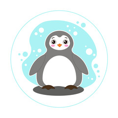 Flat style vector character sweet little penguin on blue background. Nice clip art. 