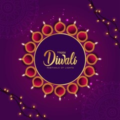 Indian festival Happy Diwali with Diwali props, holiday Background, Diwali celebration greeting card, vector illustration design. © Arun