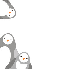 Vector flat design background with funny penguins. Cute winter design for banner.