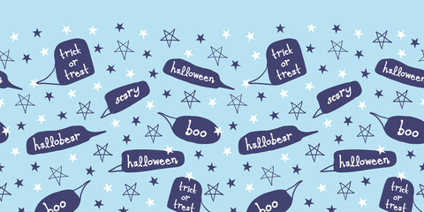 Vector blue text stars halloween seamless pattern
