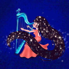 the girl plays the harp.