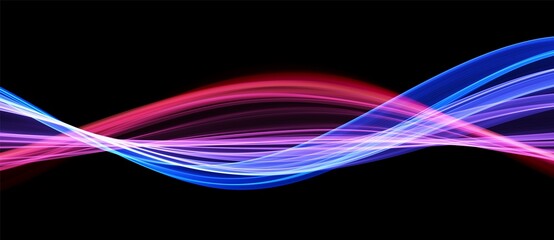 Blue and red abstract wave. Magic line design. Flow curve motion element. Neon gradient wavy illiustration.