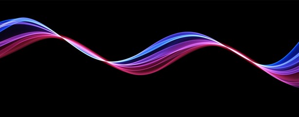 Blue and red abstract wave. Magic line design. Flow curve motion element. Neon gradient wavy illiustration.