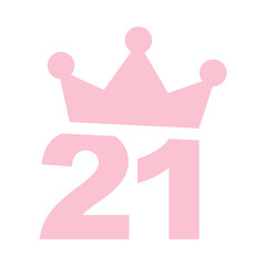 Vector illustration of 21st birthday party pink clip art icon - Number twenty one with a crown