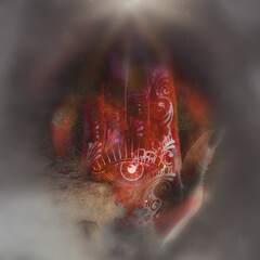 Evil eye hand natural red and white