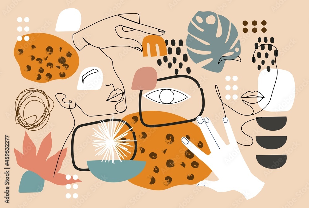 Aufkleber cute colorful set with abstract art objects for an art exhibition on beige background. abstract shap