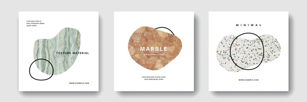 Minimal artist banners with textured uneven shapes, clean and editable social media for instagram and facebook posts, marble design, clean business templates