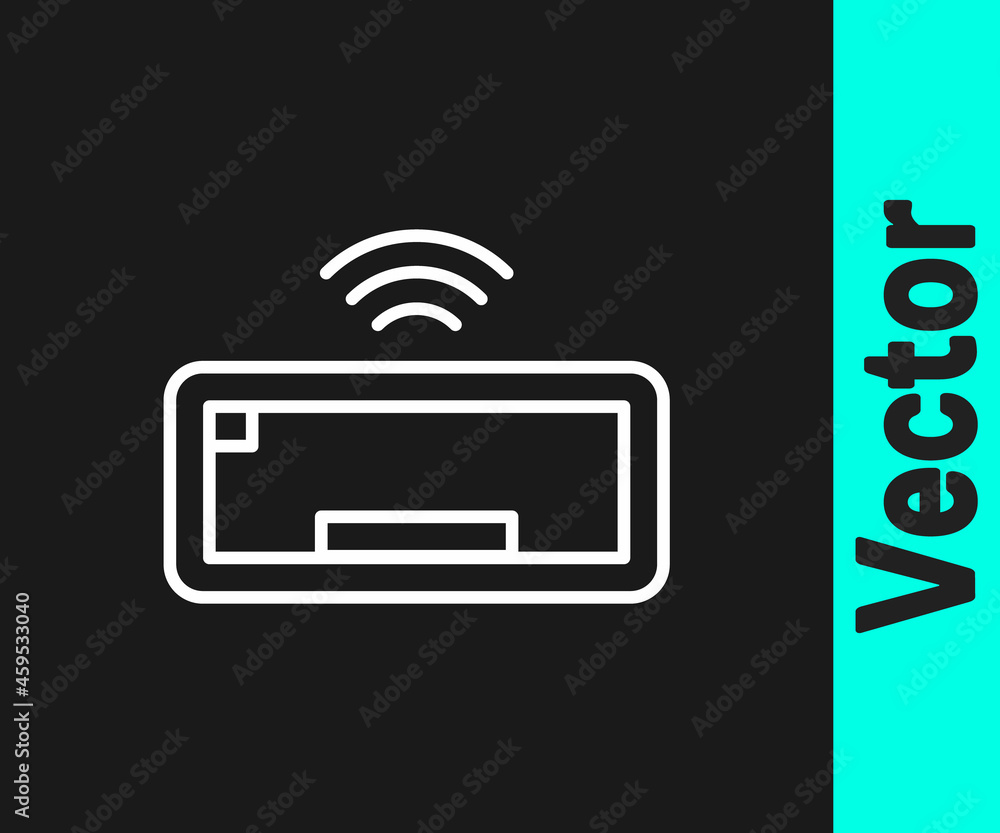 Poster white line computer keyboard icon isolated on black background. pc component sign. vector