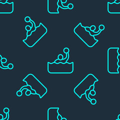 Green line Water polo icon isolated seamless pattern on blue background. Vector