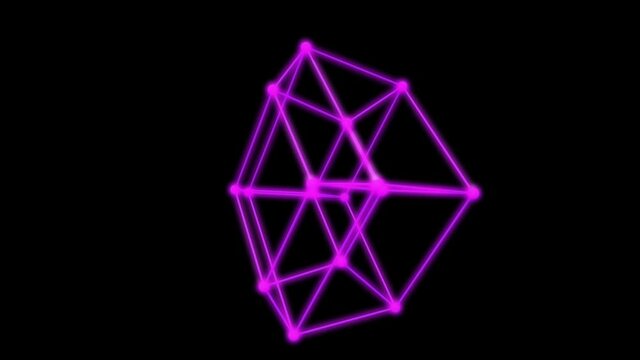 3d loop animation of the tesseract model. Hypercube on a black background, rotating. Illustration of the fourth and fifth dimensions.