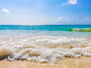 Tropical mexican beach waves Punta Esmeralda Playa del Carmen Mexico.