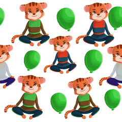pattern with tigers and balloons