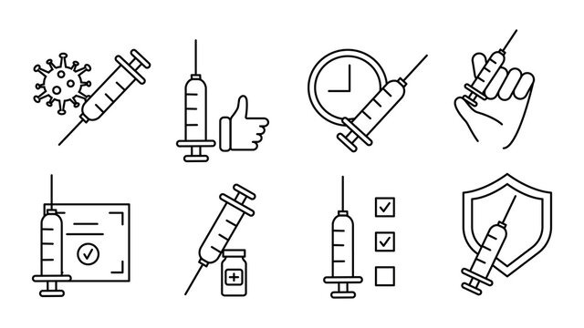 Simple Set of Vaccine, Vector Line Icons. Contains such Icons as Medical Syringe, Quality Certificate and more