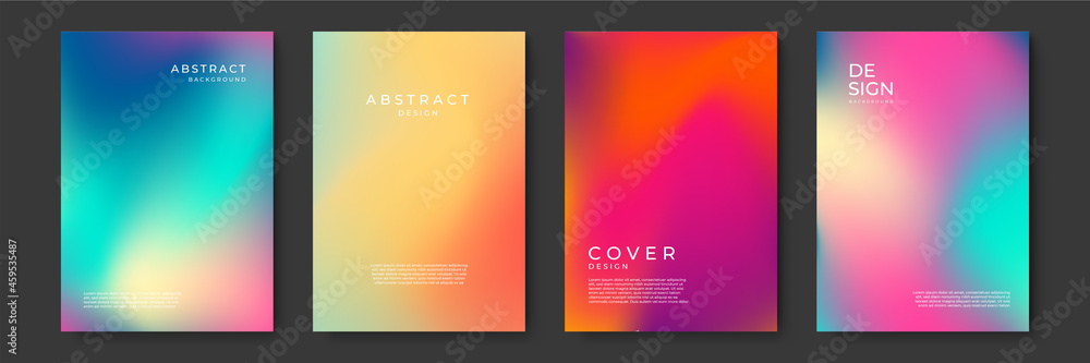 Poster Blurred backgrounds set with modern abstract blurred color gradient patterns. Templates collection for brochures, posters, banners, flyers and cards. Vector illustration.
