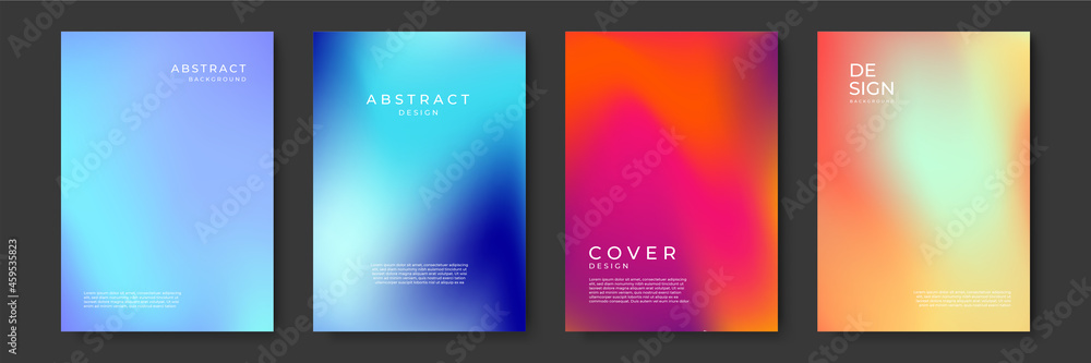 Poster Blurred backgrounds set with modern abstract blurred color gradient patterns. Templates collection for brochures, posters, banners, flyers and cards. Vector illustration.