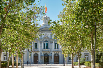 Building of the Supreme court, highest instance of the Spanish justice, behind the boulevard of the...