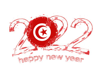 Obraz premium Happy New 2022 Year with flag of Tunisia.