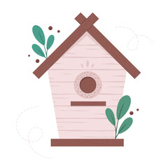 Wooden birdhouse. Garden birdhouse for feeding birds. Vector illustration