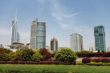 Obraz premium Landscape of Chinese Bund in Shanghai, China with skyscrapers