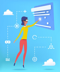 Man in virtual reality. 3d render vector illustration.