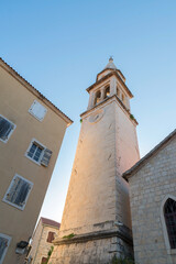 Vintage clock tower, old town, background