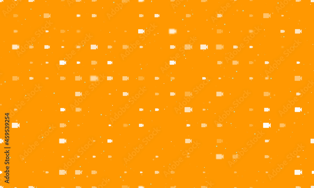 Poster seamless background pattern of evenly spaced white video camera symbols of different sizes and opaci